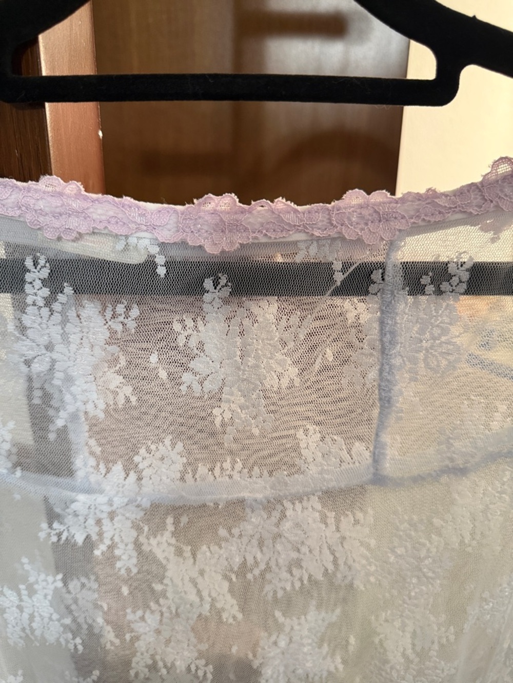 Free People Sheer Blue Lace Skirt with Soft Pink Trim #041 - Picture 2 of 3